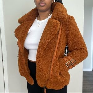 Anthropologie burnt orange Marrakech Sherpa teddy jacket/coat